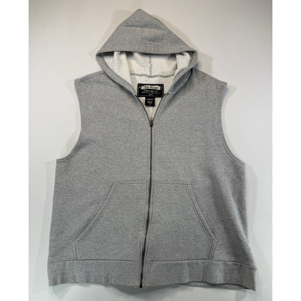 Nike Vintage Fleece Hoodie Vest Gray Full Zip Made In USA Mens L